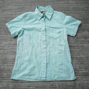 Shaver Lake Shirt Women Button Up Blue Short Sleeve Floral Cotton Medium